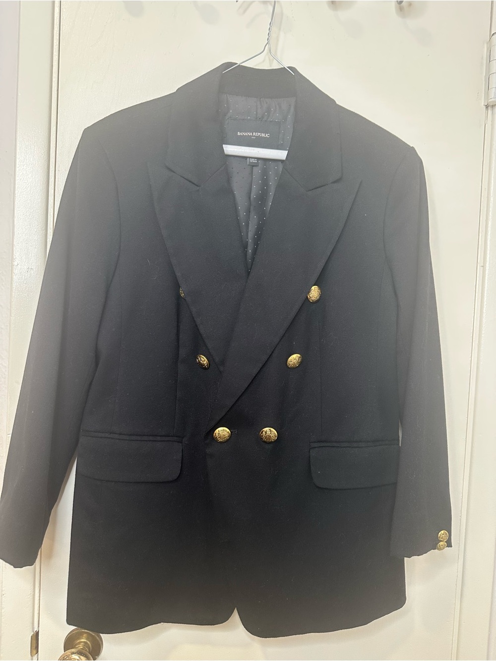 Womens Black Double-Breasted Blazer w/ Gold Buttons. Size 10P from BR. Fall Must